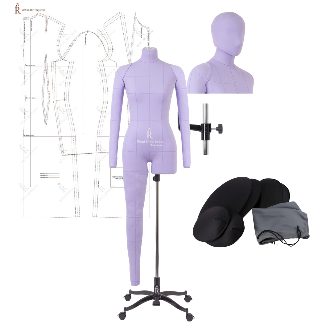 Профессиональный мягкий портновский манекен с рукой, ногой и головой  PDF  MONICA ART. сиреневый, размер 44